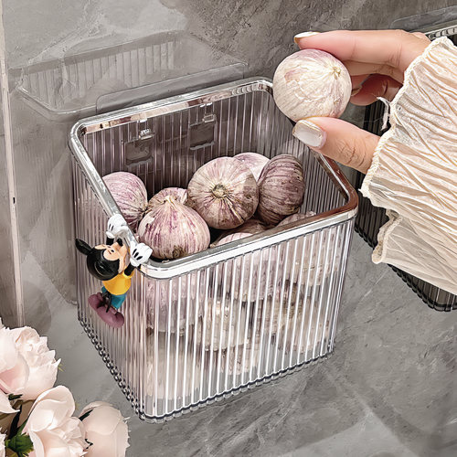 速发葱上蒜收纳盒厨房壁挂式收冰筐纳箱置物架墙姜生姜大蒜辣椒挂