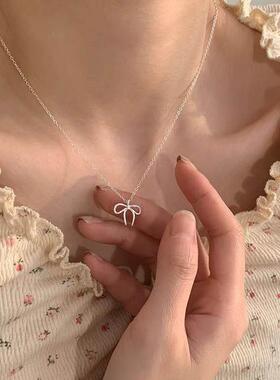 微晚S银色不规则蝴蝶结项链女简约日常韩国东大门ins风颈链潮