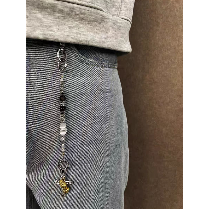 「十字架祈祷之手」原创黑白渐变石珠裤腰链金属链条配饰包包挂件,模玩/动漫/周边/娃圈三坑/桌游,动漫背包/钱包/箱包,淘宝优惠券,粉丝福利购,淘宝优惠卷