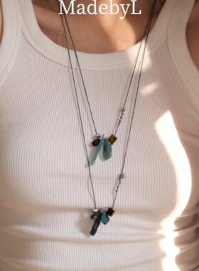 原创自制天然石抽绳毛衣炼choker小众百搭可调节项炼 中性