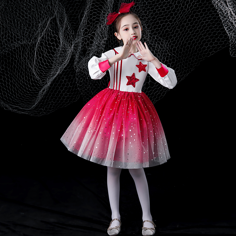 速发元旦儿童大合唱团演装服中小学生朗诵表咏服歌演比赛服出纱裙