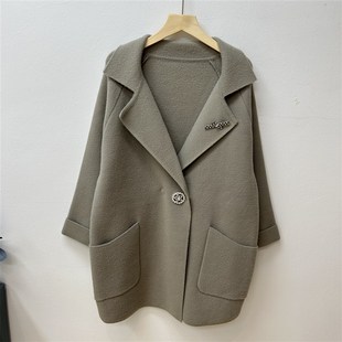 速发妈秋秋装双面呢外套中长款大衣202新款上老年春妈阔太太气质