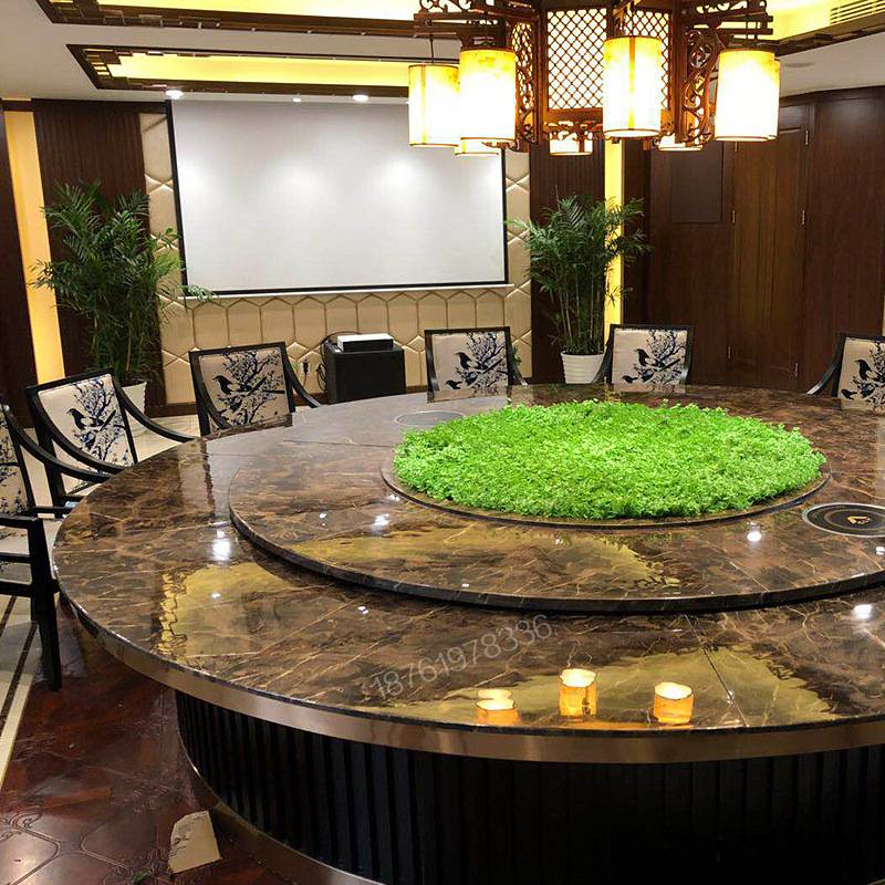 高档餐厅包间电动大圆桌 包厢大餐桌大理石圆桌 酒店自动圆形餐桌