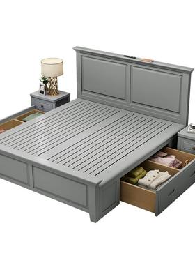 储FWQ美式1.8米双人床床主卧1.5m家白色收纳物轻奢具现代简约实木