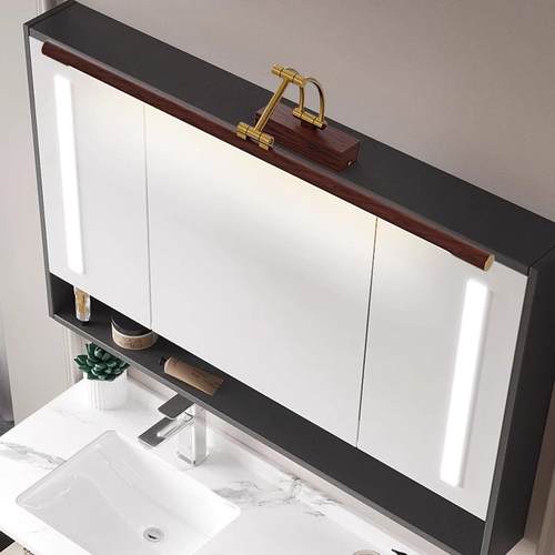 镜全光谱叠镜前灯卫生间镜折XPQ化柜专用木纹色浴室洗漱妆梳妆台