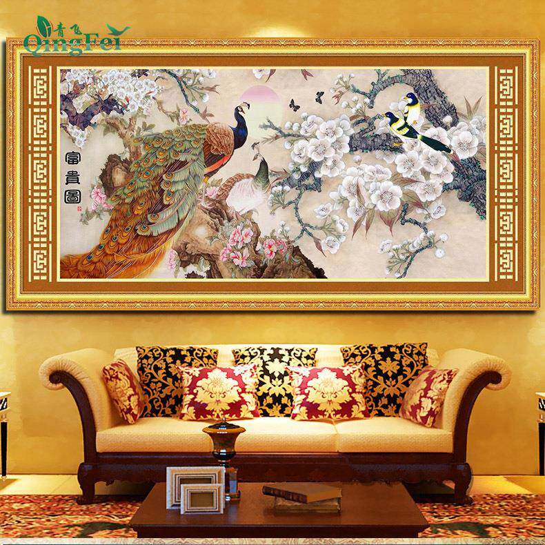 5贵D花孔十字绣富雀图之梅花喜鹊吉祥图客梅厅CID新款孔雀钻石画