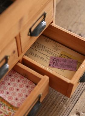 叁杉家居盒桌上创意手账工素材文具RCI胶带章贴纸实木收手纳盒印