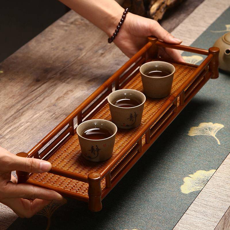 干竹制品竹编茶盘手编织DGK台奉茶盘家泡用工长方形茶具收纳盘竹