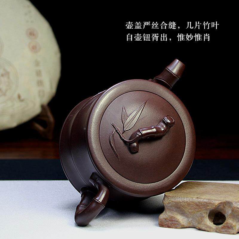 宜兴砂壶大家泡茶壶精名品手工茶具正宗紫cyRT290紫泥竹段壶