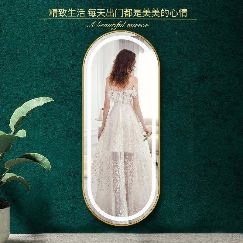 全身镜地搭E配穿衣浴室落地镜子家用发廊带L落D灯理发店柜SKB镜子