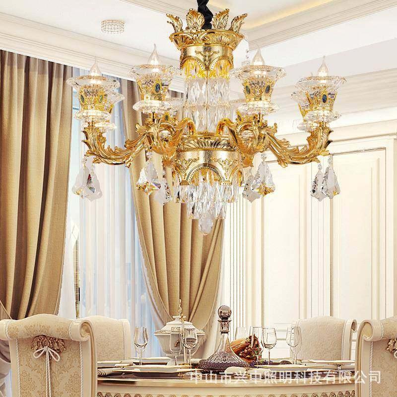 式别厅墅客水晶大吊灯欧式轻法奢卧书492房灯饰室美式锌合金餐厅,家装灯饰光源,智能吊灯,淘宝优惠券,粉丝福利购,淘宝优惠卷