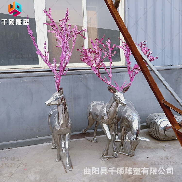 制定不锈钢动物鹿雕塑大型镜面304动物雕塑户外园林景观金属摆件