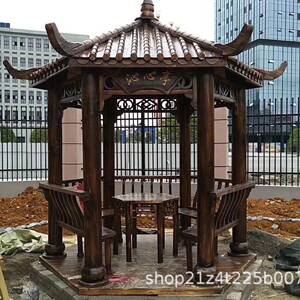 古建六亭公园休闲防腐木双层六角亭子户外古庭ELU院实木仿凉凉角