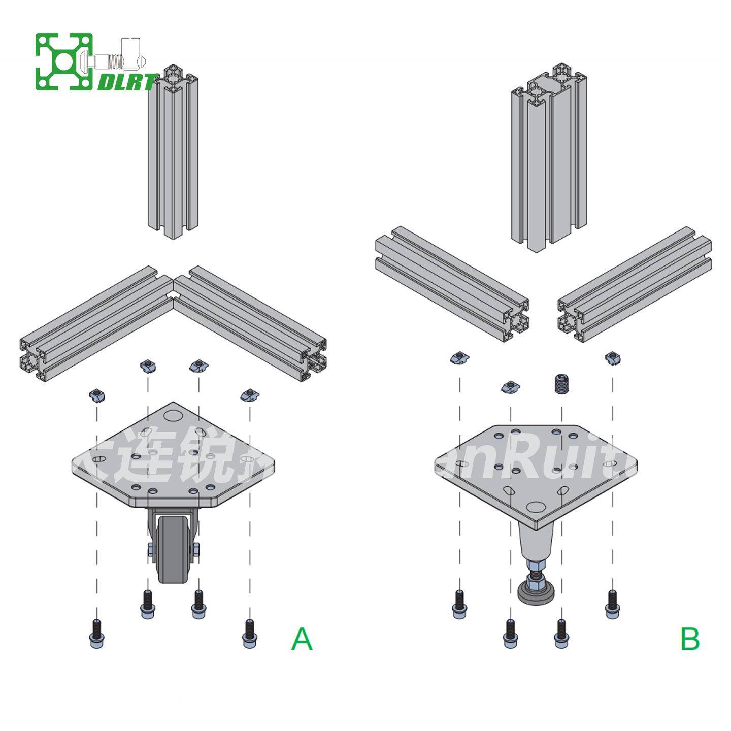 支脚万向铝轮组件拓型材连WNL接件脚轮连接板锐支板脚连接重载
