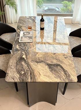 轻奢大理餐桌椅高端组合现代简OMR约奢石石然微尼晶石超天晶石威