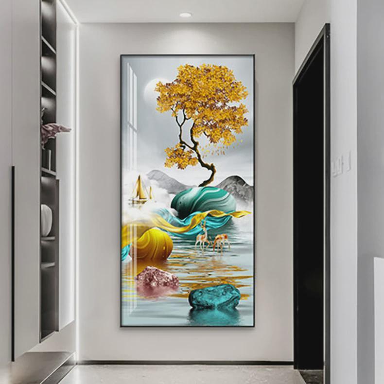 新式壁入户玄关装饰画寓好进门客意厅走廊过道挂画LSU九鱼图画中