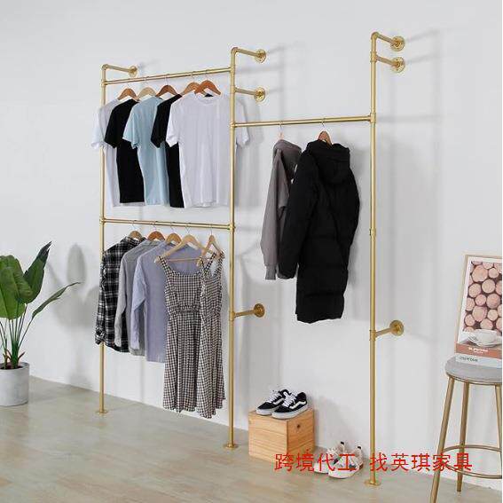 工业风复OHH水管造型壁挂服装架衣帽壁架挂展示架管式道置物架