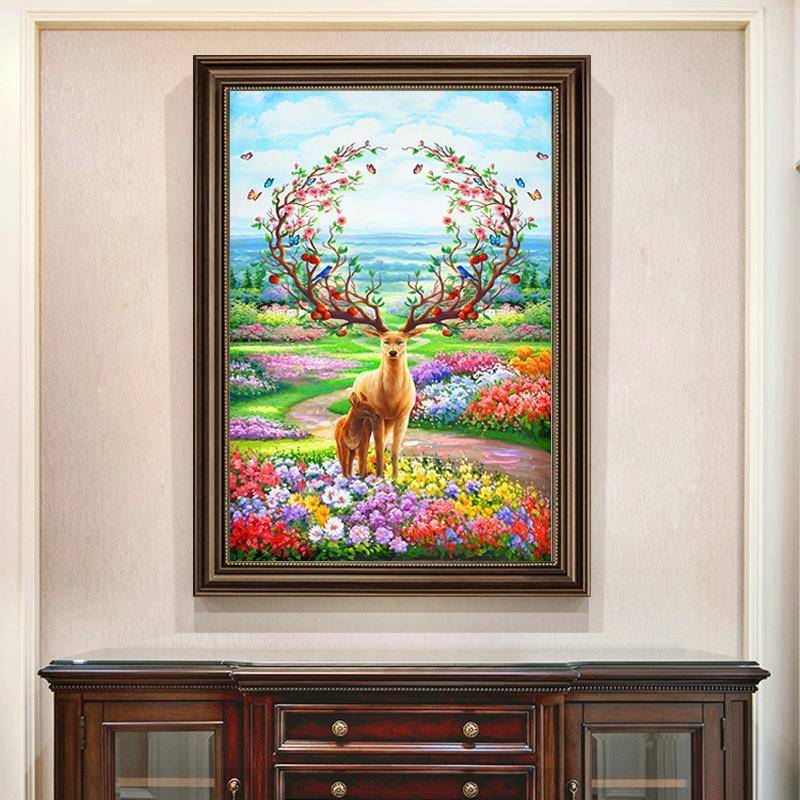 欧式网红玄关装饰画式风格鹿小尺YAU寸竖麋版廊挂画走过道壁画美