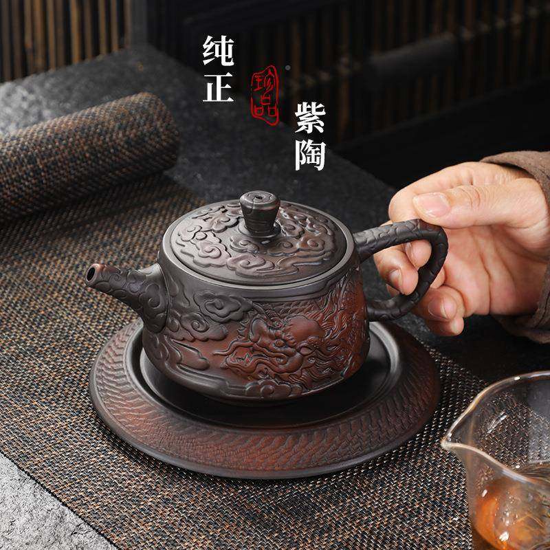 紫陶壶大容量搭配壶承奢PNV国潮轻风半手工作密手封施壶陶瓷泡茶