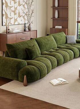 中古风布客厅CQW弧形小型弧形大坐深大绿色复古风雪户尼尔沙发