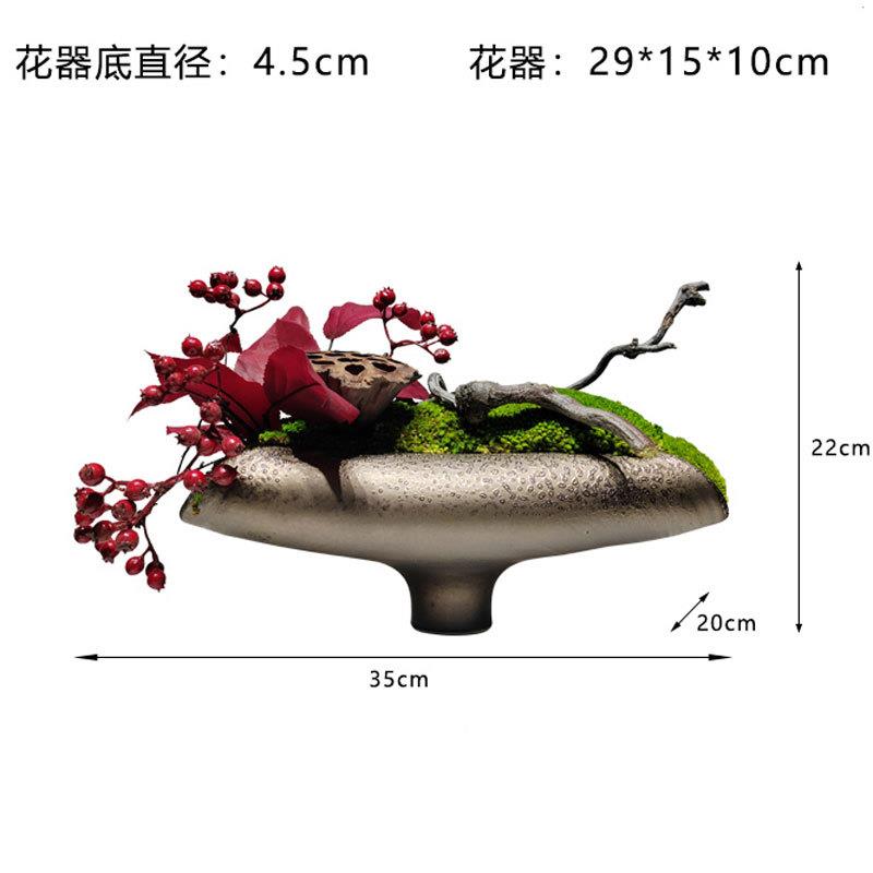 新中式PIG红色真花艺龙造柳枝盆栽售楼处仿酒店客厅茶几桌型面软
