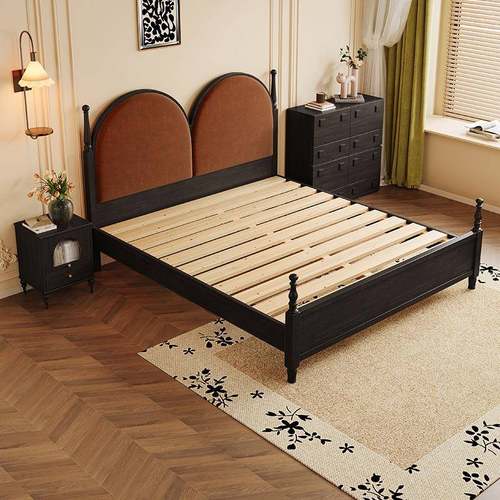 中古5风实木床1.m床主卧胡桃色双法式现代简全约1.ZKD8m主卧婚床