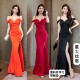 新款 性感吊带一字肩长裙高级气质宴会晚礼服KTV沐足技师工作服