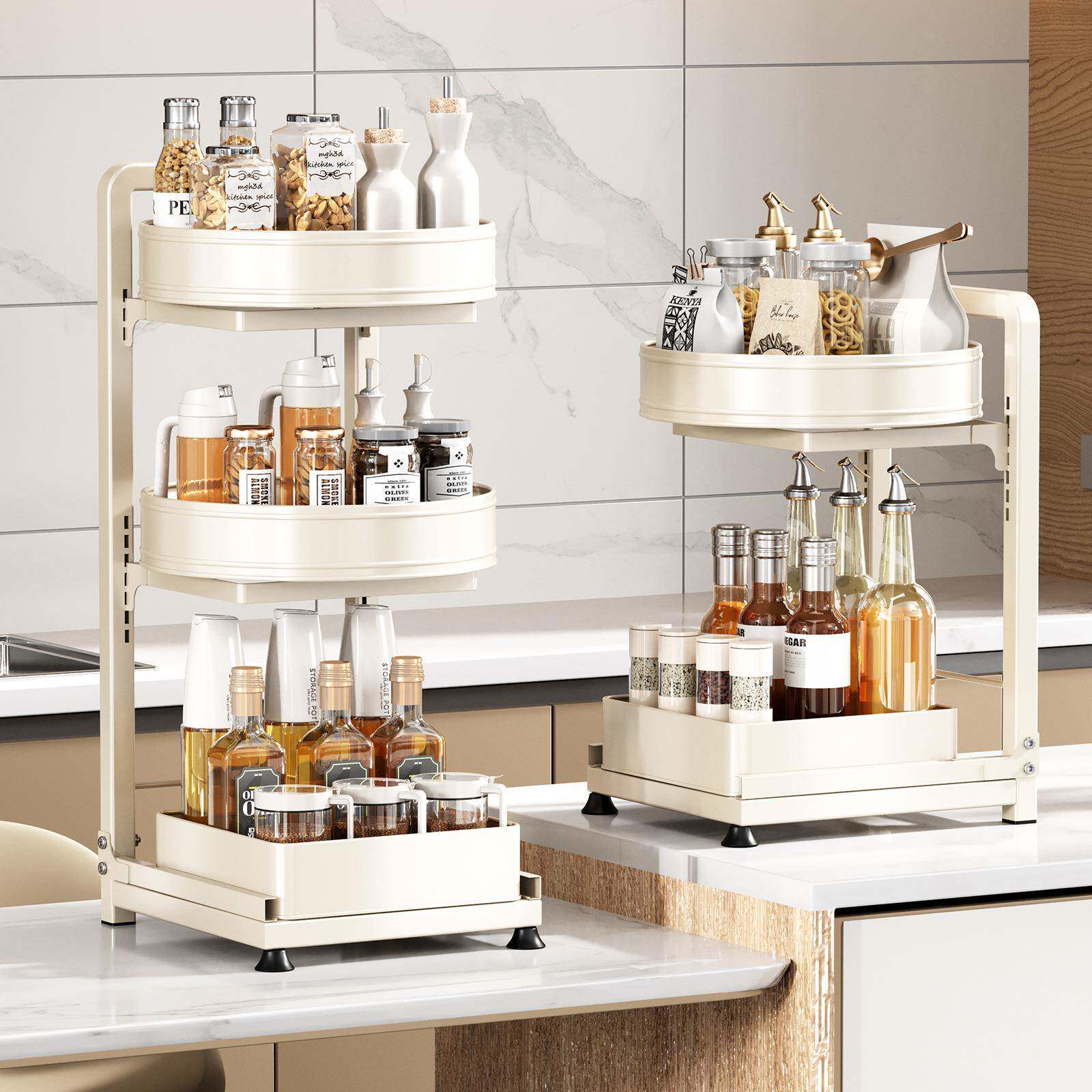 旋转功调KON料置物双层厨房品台面架调料架三层转角多能调味品收