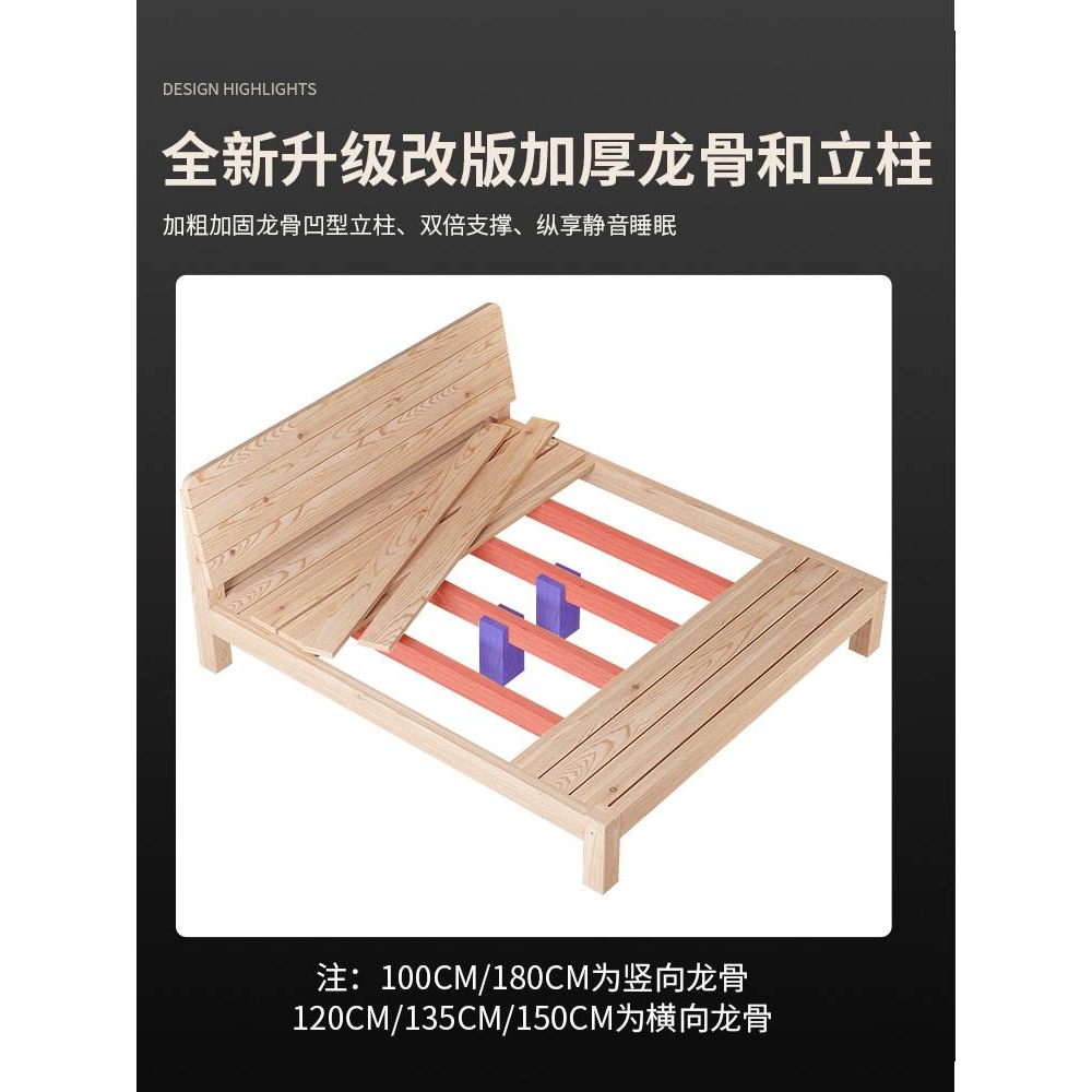 现代简约单人原木床双人床出租房用松木架客厅儿童榻榻米床带储物