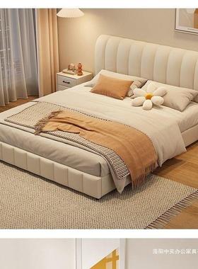 网红软13443包轻婚床木床双人.米主卧实大床.技家用奢科布奶油风