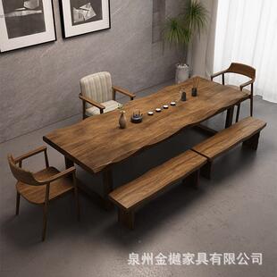 新实中式木茶泡茶桌一套体原木桌大板桌茶台一整办公室茶桌AGD椅