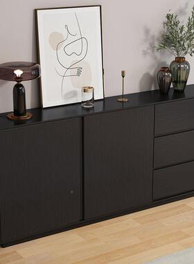 实木极简餐边柜现代约柜简ZJR靠茶水柜黑色储物柜客户卧室酒收纳