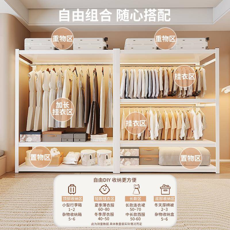 新款衣柜落地简易属柜UMS卧衣室家用货架置物衣帽架床上边晚放衣