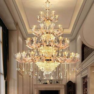 豪华376别墅复式楼客厅晶大吊灯挑空楼欧中楼水锌酒店大堂灯具式