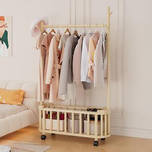 实木衣用帽头篮架带脏衣落地45744立式卧室家可移动带轮置物架一