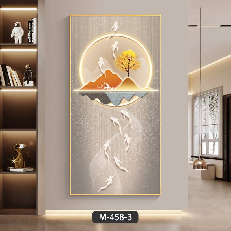 九鱼图入户玄关装饰画进门客厅走廊过道挂画大气麋鹿竖版壁画图片