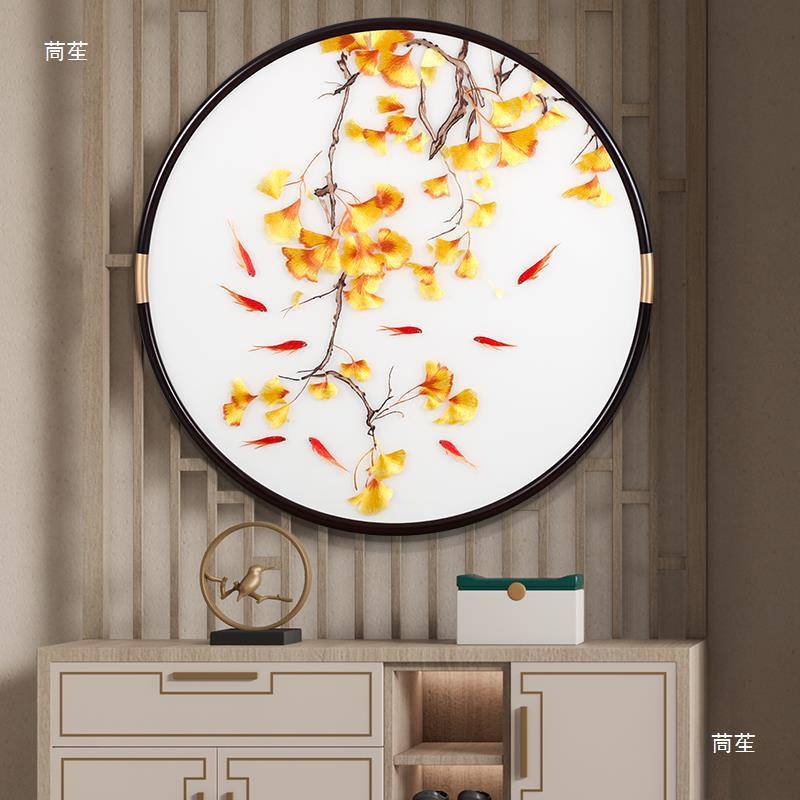 新中式圆形装饰挂画手工苏绣成品刺绣入户玄关走廊过道感图片