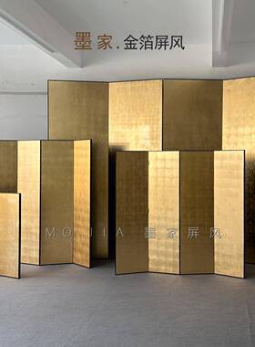 手绘画工厂素金箔日式风客厅隔屏断办公室室拍照摄影屏漆风OVI茶
