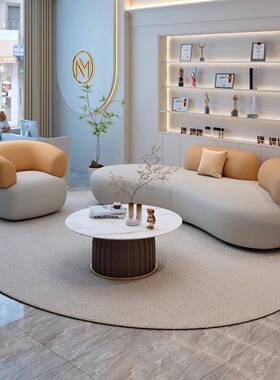 代时尚轻型奢客厅现简约小户网红茶撞色弧形科技77371布几组合布