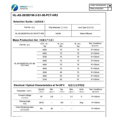 利L光电灯珠尺寸28350.5白光ED灯珠PWCT支架鸿显指80UHU双芯片