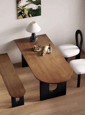 法式中用古风实木岛台餐桌椅家KLT小型靠墙圆半形饭桌洽谈接户待