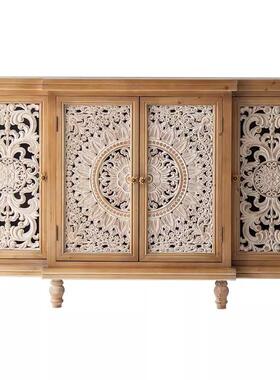 美式复古边柜餐关雕花式储物48076柜法式实木做中旧茶水柜玄柜民
