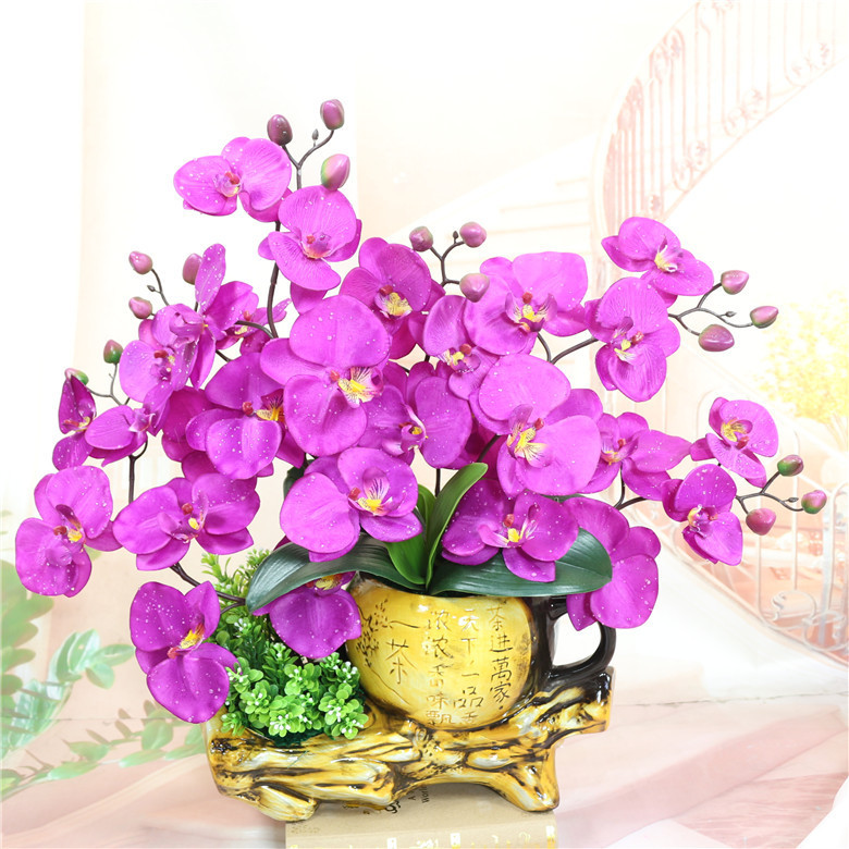 蝴蝶兰仿真花盆景套装假花兰花盆栽客厅餐桌摆件假花兰花摆件套装