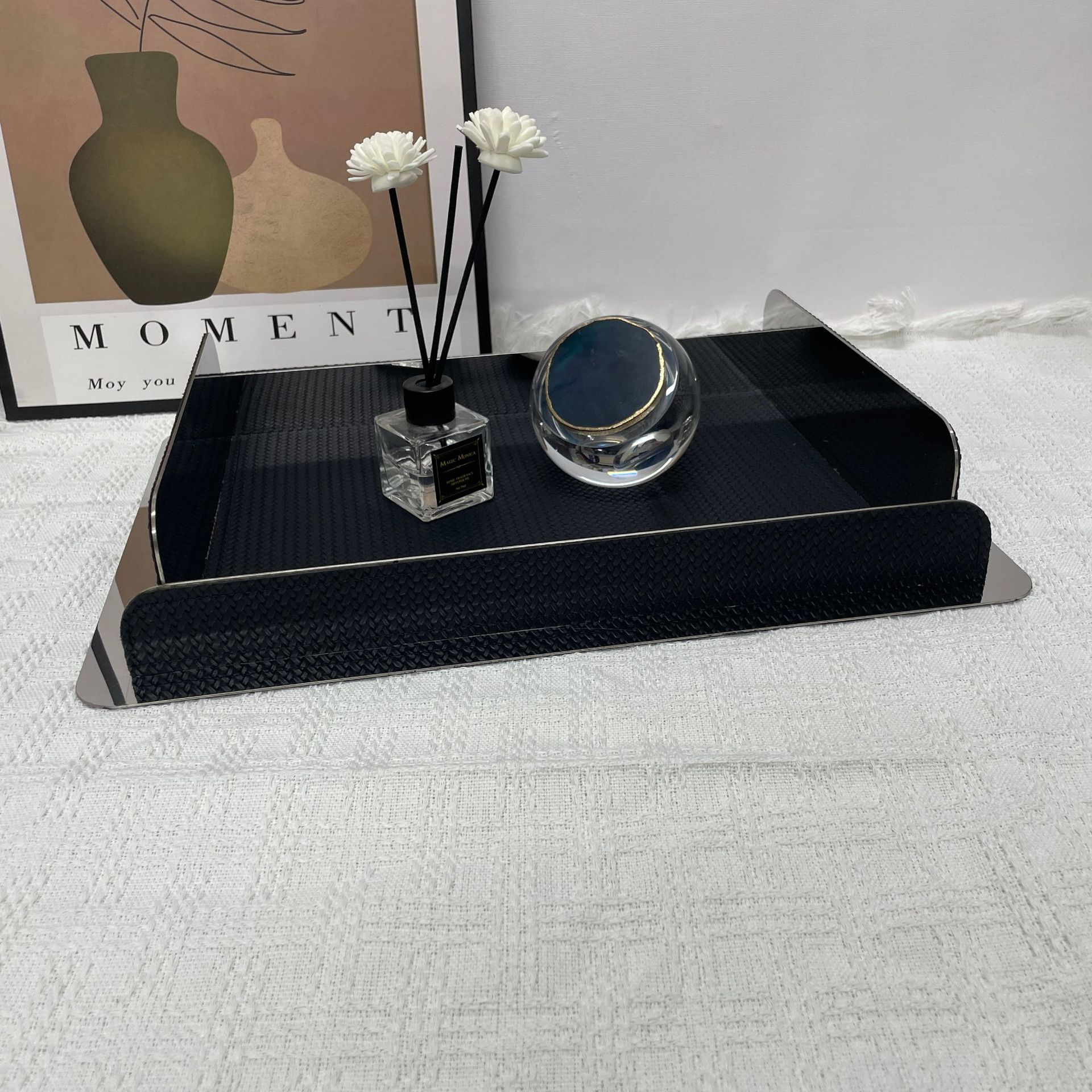 简约轻奢金属皮革收纳托盘