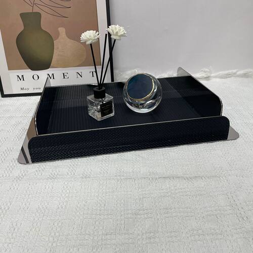 简约轻奢金属皮革收纳托盘