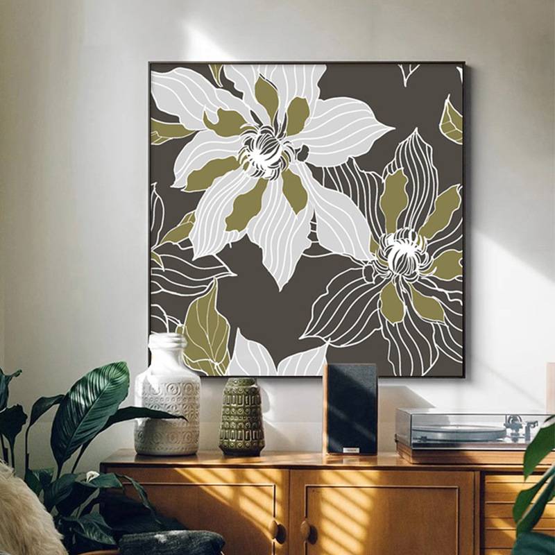 植物花卉中古风客厅装饰画玄关抽象挂画卧室床头餐厅壁画卡纸摆画图片