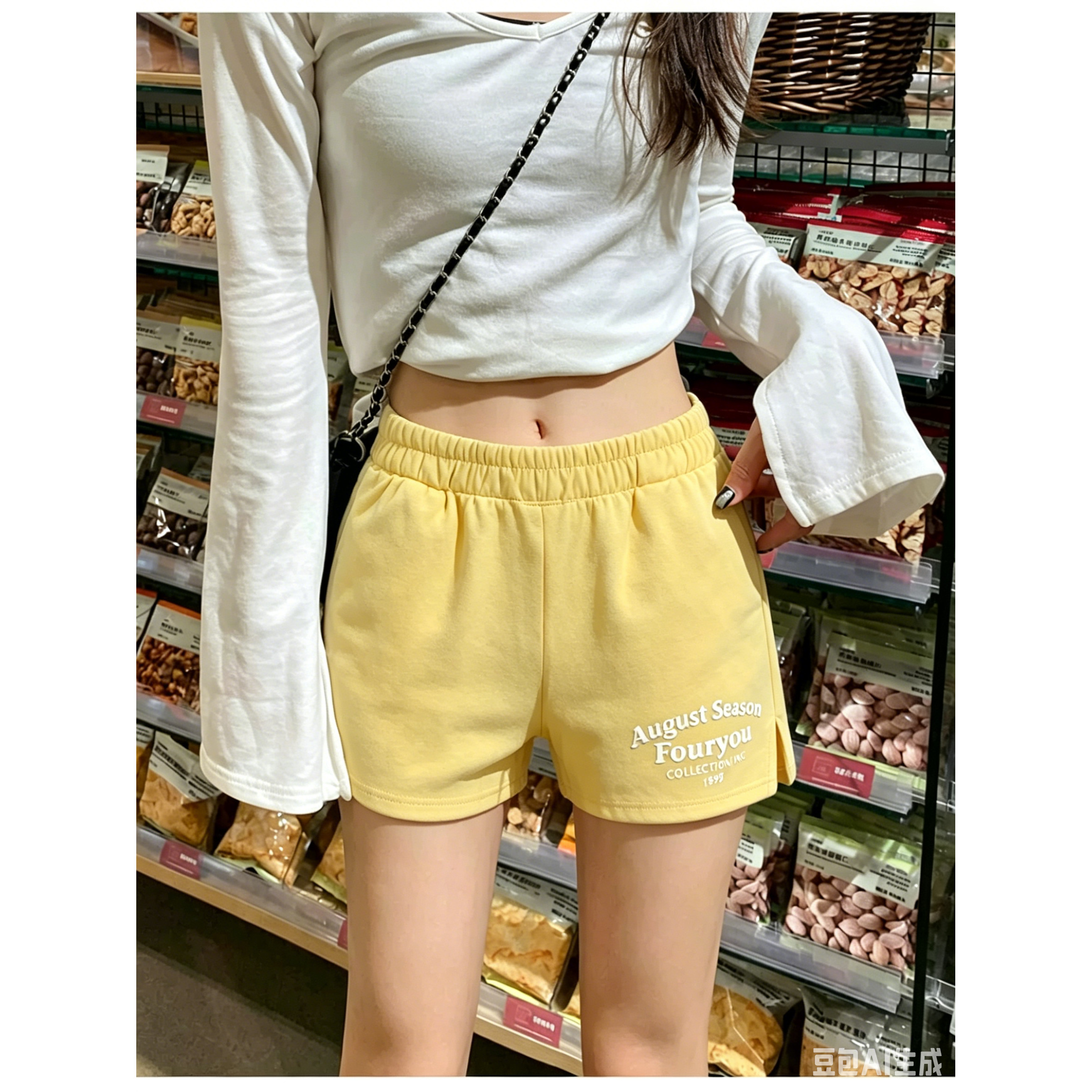 小个子美式复古辣妹高腰包臀短裤图片