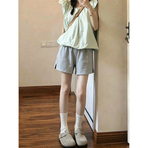 高街灰夏季高腰宽松A字阔腿热裤