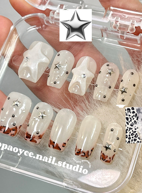 豹纹星星ins风手工定制穿戴甲