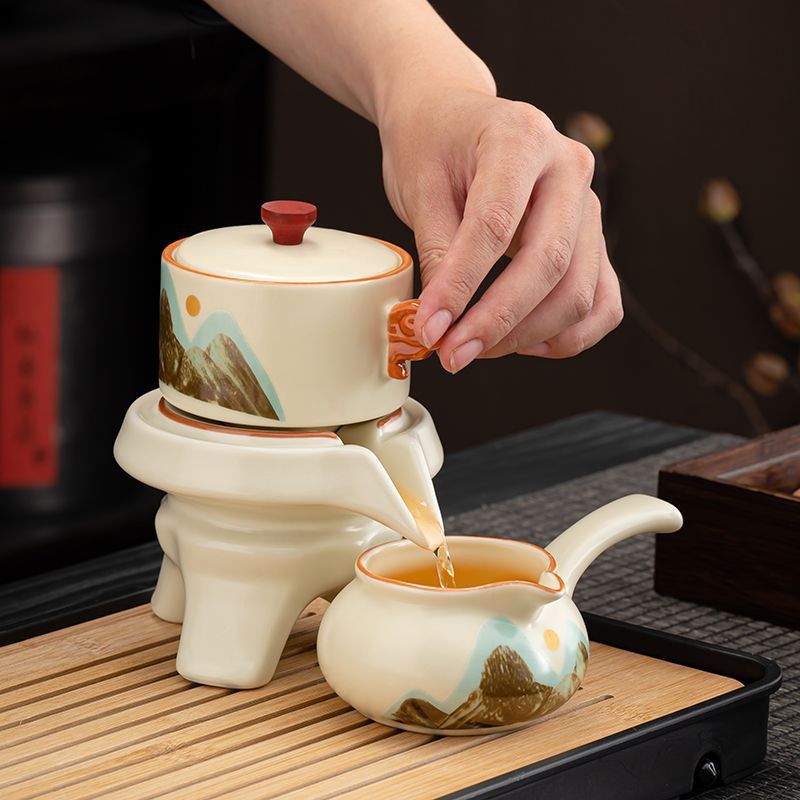 汝窑懒人自动茶具套装家用茶壶功夫茶杯石磨全套中式高档泡茶器